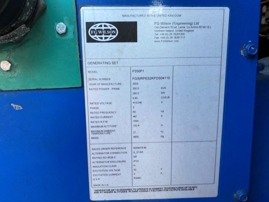 Générateur diesel PERKINS 2006 TAG2 FG Wilson 350 kVA Silent generatorset - Photo 8